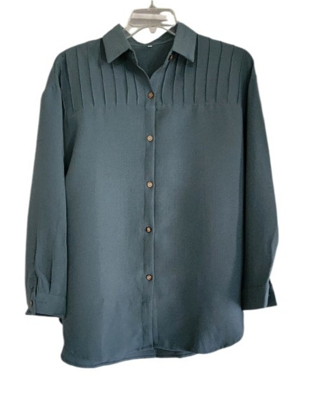 Teal Button-Up Shirt - Classic Collared Long Sleeve Sz Large